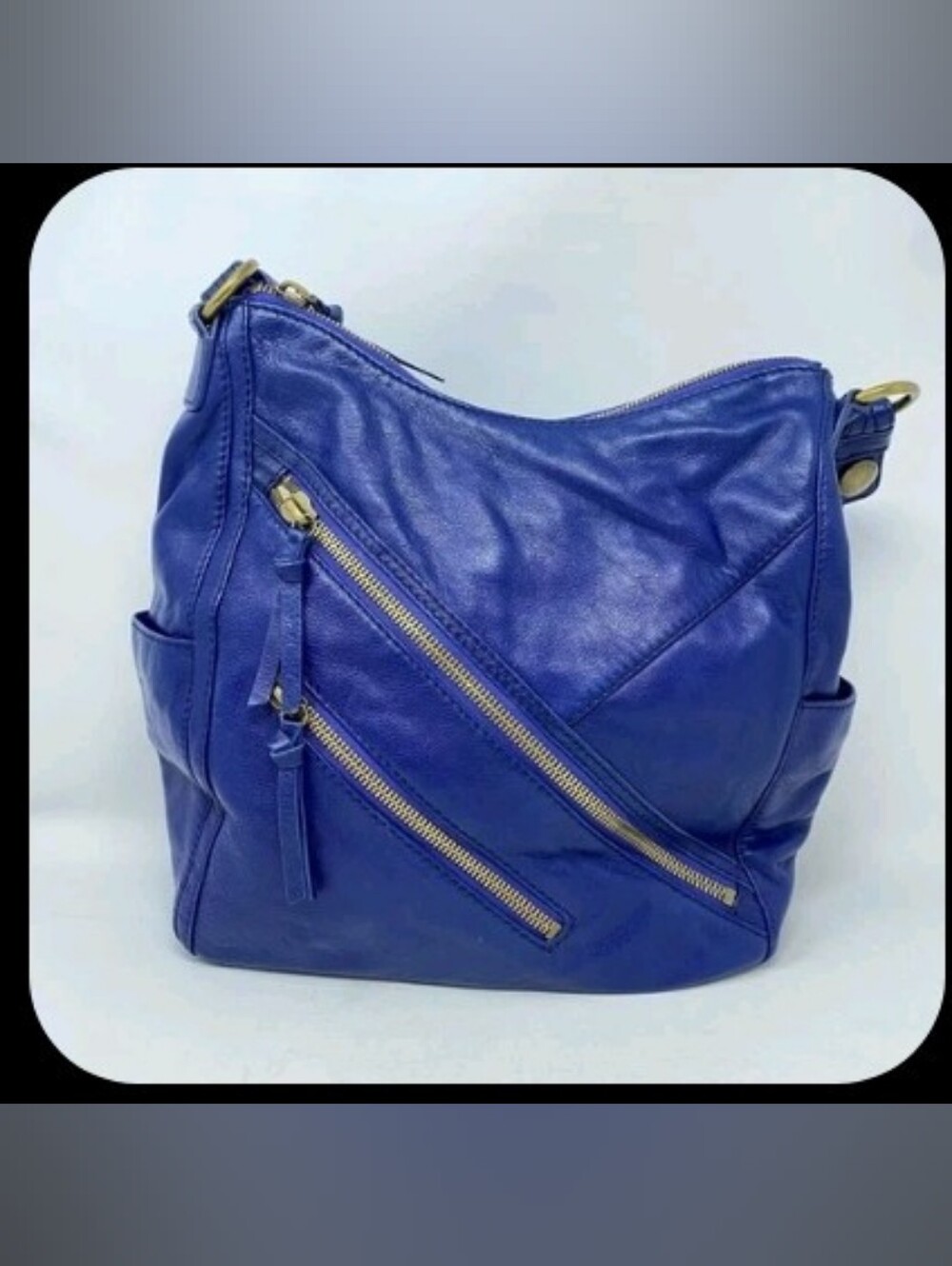 Hobo International Blue Leather Purse With Zippers